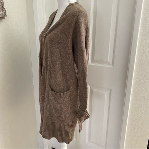 Ruby Moon Oversized Relaxed Open Front Brown Cardigan 2 Front Pockets As Is - Picture 3 of 7